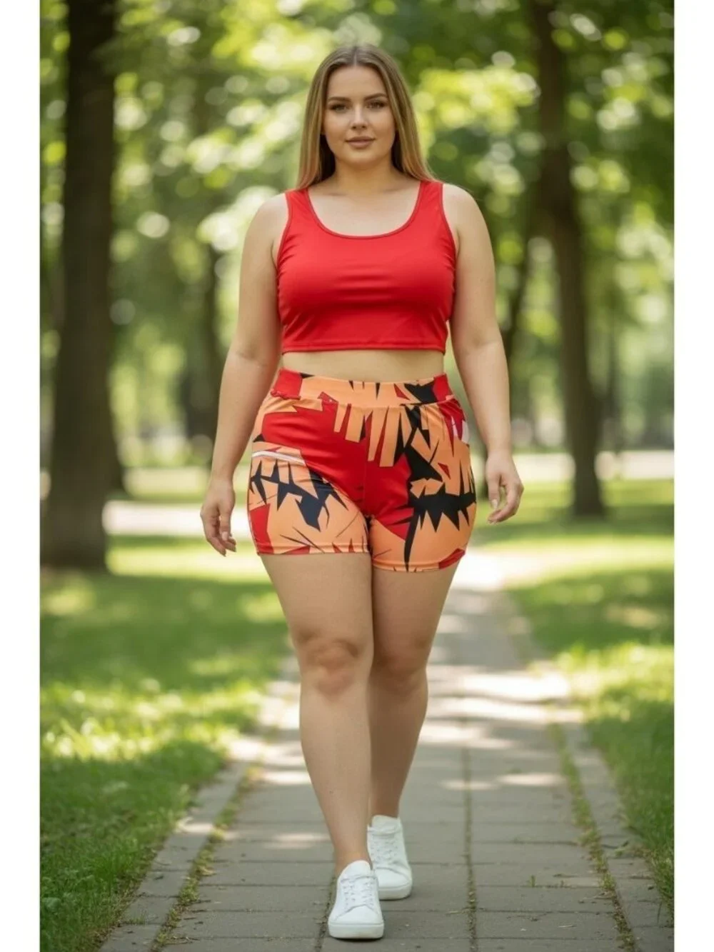 Women's Dragon Ball Z Inspired Cosplay Set XXL Red Crop Tank Top Spandex Shorts